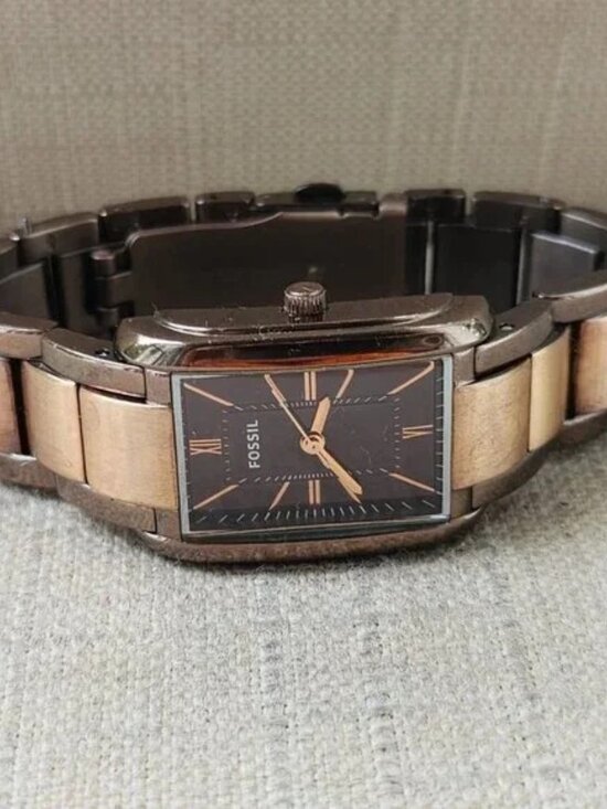 Fossil Women Watch Tank 23mm Copper Brown Metallic Wristwatch New Battery 6\